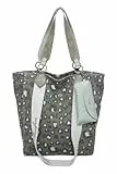 Fritzi Izzy02 Canvas Leo Jungle Shopper Baumwollmix Damen Handtasche Festival City Beach vegan abnehmbares Brillenetui Leoprint 39 x 32 x 11 cm, Grün