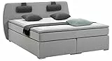 Atlantic Home Collection Boxspringbett REX, 180 x 200 cm, inklusive Topper (Härtegrad H2) und Nackenkissen, hellgrau