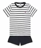Petit Bateau Jungen Pyjacourt, Weiss Marshmallow / Blau Smoking, 6 Jahre