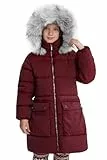 maoo garden Mädchen Wintermantel Faux-Daunen Schwergewicht Schnee Parka Fuzzy-Pelz-Futter Kapuze Wasserdicht lange Jacke Wein 8Y