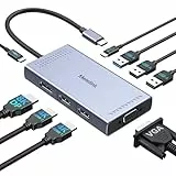USB C Docking Station 2 Monitor Dual HDMI, 9 in 1 USB-C Hub Triple Display Adapter mit 2* 4K HDMI, 8K Displayport, VGA，100W PD, 4* USB A/C Ports,Dockingstation Laptop 2 Monitore für Dell HP Lenovo etc
