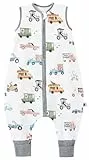 Chilsuessy Baby Schlafsack mit Beinen 2.5 Tog Winterschlafsack Unisex Ganzjahresschlafsack mit Füßen Babyschlafsack, Bunte Autos, 90cm/Baby Höhe 95-105cm