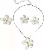 FDEETY 3Stück Schmuck Set Blumen Schmuckset 14K Vergoldetes Halskette Ring Ohrringe Schmuck Set Blumen Anhänger Silberschmuckset Geburtstag Valentinstag Geschenke für Frauen Mädchen