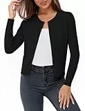 Aottori Strickjacke Damen Kurz Cardigan Bolero Festlich Elegant Langarm Klassisch Rundhalsstrickjacke mit Knöpfen Taschet Leichte Dirndl Jacke für Abendkleid Schwarz L