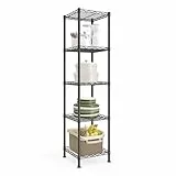 SONGMICS Regal schmal, Metallregal, höhenverstellbare Ablagen, Aufbewahrungsregal, Standregal für kleine Räume, Garage Schlafzimmer Wohnzimmer, 5 Ebenen, 30 x 30 x 121 cm, tintenschwarz LGR123BH01