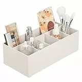 mDesign Schminkaufbewahrung für Wasch- oder Schminktische – Aufbewahrungsbox aus BPA-freiem Kunststoff für Make-up – moderner Kosmetik Organizer mit 6 Fächern – beige