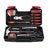 Enventor 48-Tlg Kleiner Werkzeugkoffer, Rotes Mini-Werkzeugset mit Hammer und Schraubendreher-Set, ideal für Heimwerkerprojekte und alltägliche Reparaturen