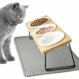 Lannvan Katzennapf Erhöht - 3er Set Futternapf aus Keramik mit Napfunterlage Silikon - 15° gekippte Futterstation Hundenapf - Fressnapf und Wassernapf für Katzen und kleine Hunde