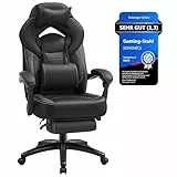 SONGMICS Gaming-Stuhl, Bürostuhl, Computerstuhl, ergonomisches Design, mit Fußstütze, verstellbares Kopfkissen, Lendenkissen, Tragkraft 150 kg, schwarz OBG077B01