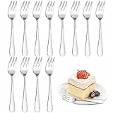 Kuchengabeln 12 Stück, Edelstahl Dessertgabeln, Spiegelpoliert Kleine Gabeln, Spülmaschinenfest, 14,3 cm Silber Gabeln 12 Stück für Konditoreien, Restaurants, Haushalte, Kantinen