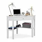 Relaxdays Eckschreibtisch, Ablage & Schublade, platzsparend, Büro, Arbeitszimmer, Landhausstil, HBT: 76x107x72 cm, weiß