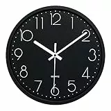 Plumeet 30cm Stille Wanduhr Anti-Ticken, mit Modernem und Schönem Design für Wohnzimmer, Große Küchen-Wanduhr, Batteriebetrieben (Schwarz)