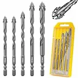 Flintronic Exzenterbohrer Set, 5-teilig Vierschneidiger Sägezahn exzenterbohrer, 6/6/8/10/12 mm Hochfeste Bohrer, Hartmetall-Bohrer mit 4 Schneiden, für Beton, Glas, Keramik, Holz, Metall, Bohren