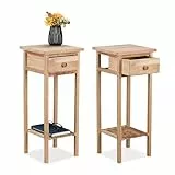 Relaxdays Telefontisch, 2er Set, Holz, HxBxT: 60 x 25 x 25 cm, Beistelltisch mit Schublade, für Flur & Wohnzimmer, Natur