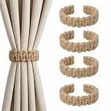 4 Stück Vorhang Raffhalter Boho gardinenhalter, Geflochtene Vorhanghalter Raffhalter Ohne Bohren für Gardinen, Vorhangverbinder für Zuhause Draußen Schlafzimmer Büro Dekorative Vorhänge - Naturfarbe