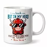 Biching Highland Cow Geschenke für Frauen, 325 ml, niedlicher Highland Cow Witz, Keramikbecher, Lückengeschenke für Geburtstag, Weihnachten, Abschlussfeier, Tierthemen-Geschenke für alle, die