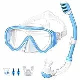 VILISUN Taucherbrille mit Schnorchel Anti-Leck Anti-Fog Schnorchelset Tauchset aus Gehärtetem Glas, ideal für Tauchen, Schnorcheln und Schwimmen, Blau Set (Kinder)