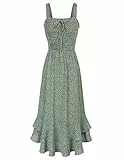 GRACE KARIN Strandkleid Damen Casual Blumenkleid Elegant Boho Kleid Lässig Spaghetti Trägerkleid M Grün-Weiße Blume