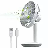 Mini-Tischventilator, wiederaufladbar, 4000 mAh, Akku – 4 Geschwindigkeitsstufen, 16 cm, kleiner Tischventilator, leise, verstellbar 50 °, tragbar, persönlicher Fan für Büro, Schlafzimmer, Haus