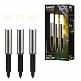 BRILONER - Connect to Shine 12V Gartensystem 3er Set LED Pollerleuchte mit Erdspieß, Erweiterungsset, IP44, warmweißes Licht, Gartenbeleuchtung, Wegeleuchten, 36,5x4 cm, Silberfarbig