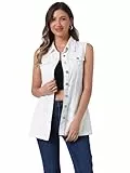 Allegra K Damen-Denim-Weste, ärmellos, Knopfleiste, lässig, lang, Jeanswesten, Weiss/opulenter Garten, M