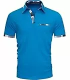 GLESTORE Poloshirt Herren Kurzarm Golf Polo T Shirt Casual Polohemd Sport Atmungsaktiv Polos Blau L