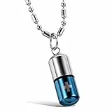 JewelryWe Schmuck Edelstahl SOS Kapsel Notfall-Kapsel Anhänger mit Kette Halskette für Damen Herren Blau/Silber, mit Geschenk Tüte