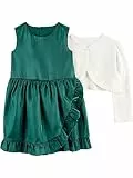 Simple Joys by Carter's Mädchen 2-teiliges Set Kleid und Strickjacke besondere Anlässe, 2er-Pack, Smaragdgrün/Weiß, 2 Jahre