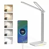 LENDOO LED Schreibtischlampe, 700 Lumen Doppelkopf Dimmbar,5 Helligkeitsstufen Dimmbar,5 Farbmodi,Usb-Ladeanschluss & Kabellos Akku,für Kinder, Schlafzimmer,Lektüre
