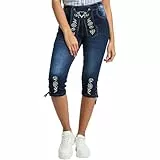 STEIGENHÖFER Trachtenjeans - Ida – Stretch Kniebund 3/4 Capri Hose im Lederhosen-Look – Trachten Jeans Kurze Hose Damen fürs Oktoberfest - Tracht Lederhose Damenjeans - Blau - 44