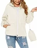 Tisfeer Regenmantel für Damen Wasserdicht Atmungsaktive Windbreaker Wandern Reisen Regenjacke Sportjacke(Beige,XXL)