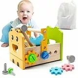 LAIKEUP Werkzeugkoffer Kinder Spielzeug ab 3 Jahre Junge Mädchen Holzspielzeug Werkzeugkasten, Kinderwerkzeug Montessori Holzspielzeug, Geschenk Junge Mädchen Werkzeug Motorik Lernspiele 2 3 4 Jahre