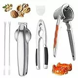 TELAOBAN Multifunktional Zuhause Nußknacker, Aluminiumlegierung Walnussknacker mit 2 Walnussnadeln, Walnussknacker mit Rutschfestem Griff, Nussknacker Walnüsse Set, für Walnüsse, Kastanien, Mandeln