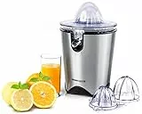 ROMMELSBACHER Zitruspresse ZP 60/E - leistungsstarker/leiser Motor, Edelstahlsieb, klappbare Auslauftülle, Nachtropfstopp, 2 Presskegel (für große und kleine Früchte), 100 Watt, Edelstahl