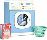 Casdon Blaue elektronische Waschmaschine, Spielzeugwaschmaschine mit Spinntrommel, Lichtern und Soundeffekten, inklusive Wäschekorb und Waschpulverbox, Spielset für Kinder ab 3 Jahren
