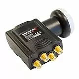 Premium X Deluxe Quad LNB – 4-Fach LNC Kopf mit LTE-Filter – SAT PLL Technik – 4 Teilnehmer – Digital UHD 4K 8K Full HD 3D – vergoldete Kontakte - Wetterschutz – Schwarz
