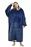 Kato Tirrinia Übergroße Lang Hoodie, Warme Sweatshirt Decke, Weiche Flanell Damen Deckenpullover, Komfortable Kapuzenpullover, Gemütlich Geschenke für Erwachsene, Männer, Frauen, Teenager, Dunkelblau