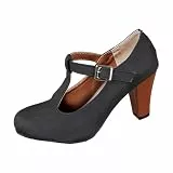 Generisch Modische Sandalen Mit Blockabsatz Knöchelriemen – Elegante Lässige -Slipper (Black 35)