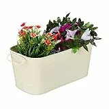 Relaxdays Blumenkasten, für Garten, Balkon & Fensterbank, zum Bepflanzen, Vintage-Optik, Metall, HBT: 16x38x19 cm, Creme