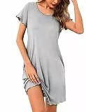 Aseniza Nachthemd Damen Kurzarm Schlafshirt Baumwolle Kurz Sommer Sleepshirt Schlafkleid Nachtwäsche Nightgown Schlafhemd Grau L