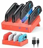 [Fit für Switch 2&1] 8 in 1 Controller Ladestation für Nintendo Switch 2/Switch1/OLED Modell Zubehör, WAXITY Schnelle Magnetische Horizontale Ladegerät für Joy Con 2&1 mit USB Ladekabel(Orange)