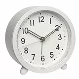 TFA Dostmann Wecker batteriebetrieben analog, 60.1043.02, ohne Tickgeräusche, mit Hintergrundbeleuchtung, Tischuhr, inkl Weckalarm mit Snooze, Retro, weiß