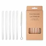 CEY Glasstrohhalme| wiederverwendbar| Trinkhalm| gerade und gebogene Strohhalme| Spülmaschinenfest| inklusive Reinigungsbürste| 20cm –12cm (Glas, 5 Stück | +Bürste | 15cm)