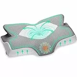 Elviros Zervikale Orthopädisches Kopfkissen aus Memory-Schaum abnehmbares ergonomisches Nackenhörnchen für Nacken- und Schulterschmerzen Nackenstützkissenr, 54 x 11/9 x 33 cm, Silber-Grau