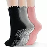GRPSKCOS Yoga Socken Damen 3 Paar Pilates Socken Antirutschsocken Stoppersocken Damen für Yoga, Barre, Pilates, Krankenhaus,Tanz(#1 Schwarz+Grau+Pink 35-42)