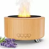 Aroma Diffuser, 500ML Flammeneffekt Raumduft Diffuser Diffusor für Büro, Raum und Yoga, Duftöl Diffuser für Ätherische Öle mit Ultraschall-Technologie, 9-farbiges LED-Nachtlicht, Holzoptik