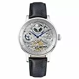 Ingersoll The Jazz 42 mm Automatik-Mondphasenuhr für Herren mit silbernem Skelett-Zifferblatt und blauem Echtlederarmband I07702