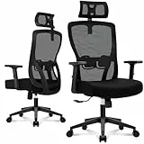 Durrafy Ergonomischer Bürostuhl mit Verstellbarer Lendenstütze und Kopfstütze, Liegefunktion, Mesh Schreibtischstuhl mit Armlehnen für Home Office, Höhenverstellbar, Belastbar bis 150 kg
