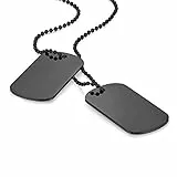 Flongo Gravur Herren Anhänger Halskette Militär Kette, Schwarz Herrenkette Kostenlose Gravur doppelte Militärische Erkennungsmarken Armee Stil Dog Tag Erkennungsmarke Herren Männer