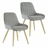 Lestarain Esszimmerstühle 2er Set, für Esszimmer Wohnzimmer Küche, Retro Küchenstühle gepolstert, Sitzfläche aus Samt, mit Metallbeine, bis 150 kg belastbar, Hellgrau